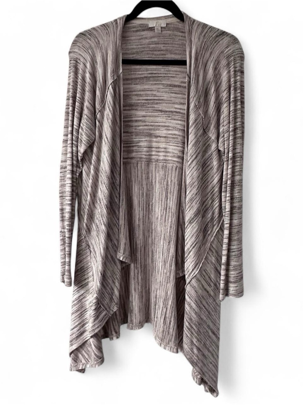 Open-Front Draped Cardigan in Heathered Taupe